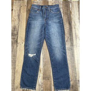 Madewell Women 25 The Perfect Crop Blue Jeans High Rise Stretch Raw Hem